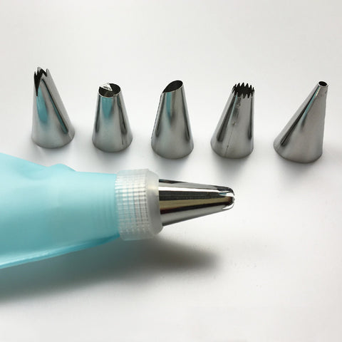 Silicone Icing Piping Cream Pastry Bag + Stainless Steel Nozzle